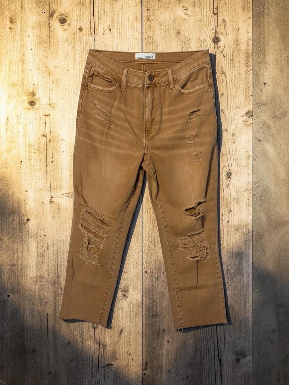 Vervet 28 High Rise Straight Crop Distressed Brown Rigid Grunge Neutral V2480